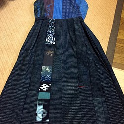 手作り  綿  久留米絣  刺し子  ジャンパースカート 1枚目の画像