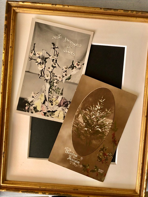 ＜2枚セット＞英国で出会った♪ 仏アンティーク   モミの木のツリーとお花のツリーのポストカード 1枚目の画像