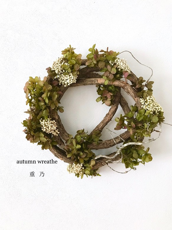 再販♪ autumn wreathe 紫陽花&ライスフラワー 1枚目の画像