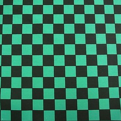 市松紋様和柄生地　布帛　黒ｘ緑　110cm巾ｘ50ｃｍ（クロネコDM便は3ｍ迄！） 1枚目の画像