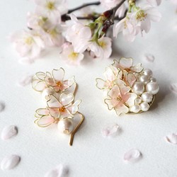 新的！櫻花綻放迷你耳環和胸針套裝 第1張的照片