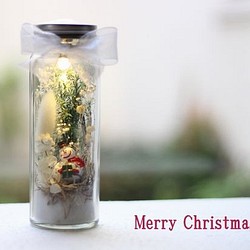 ♥クリスマス・ドライフラワーボトルランプ/スノーマン（雪だるま） 1枚目の画像