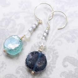 ★銷售★羅馬玻璃耳環（月光石和珍珠）·耳環可更換 第1張的照片