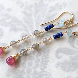 【特價】粉色藍寶石和拉長石長耳環耳環可換 第1張的照片