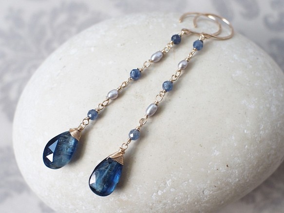 【特價】喜馬拉雅藍晶石和藍寶石長耳環耳環可換 第1張的照片