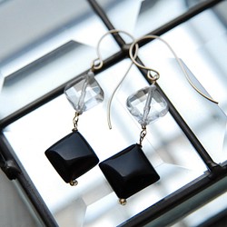 瑪瑙和水晶鑽石形耳環14kgf 第1張的照片