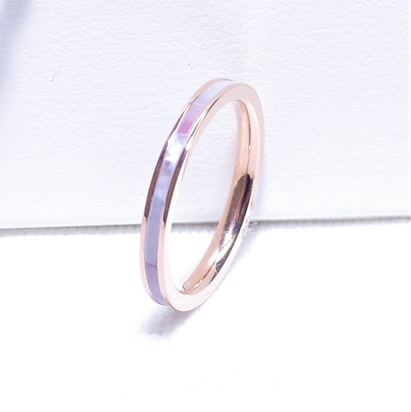 人気ナンバーワン 期間限定特価品 虹色カラー細身シェルリング 結婚指輪 ピンクカラー アレルギーフリーなステンレス 「かわいい～！」 肌に安心