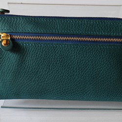 イタリアンレザー　ターコイズブルーのの長財布 1枚目の画像