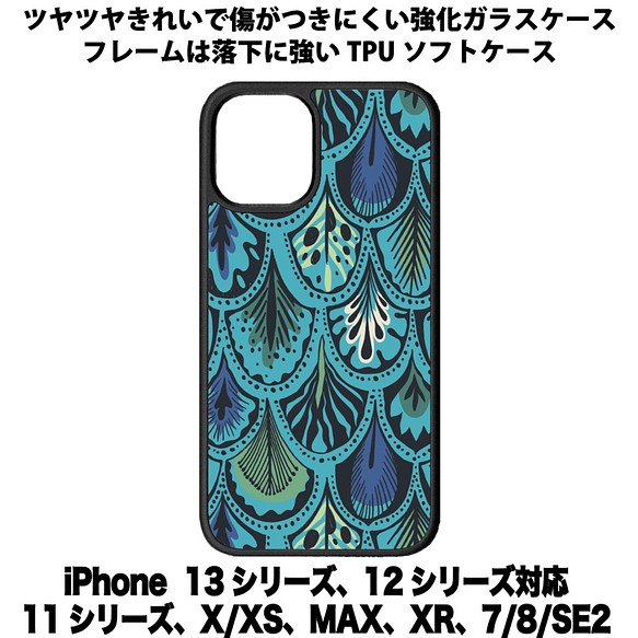 送料無料 iPhone13シリーズ対応 背面強化ガラスケース 孔雀の羽模様4 1枚目の画像
