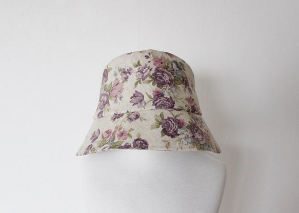小さなレディのためのパープル花柄帽子　５４ｃｍ 1枚目の画像