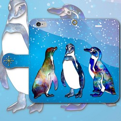 iPhone Android筆記本類型智能手機套企鵝宇宙藍ver。[免費送貨] 第1張的照片