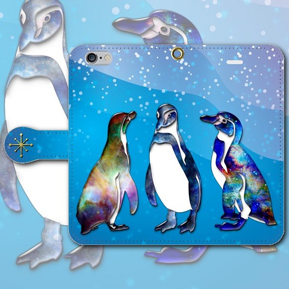 iPhone Android筆記本類型智能手機套企鵝宇宙藍ver。[免費送貨] 第1張的照片