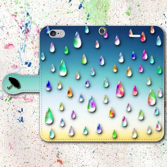 iPhone Android 手帳型スマホケース 雨 カラフル【送料無料】 1枚目の画像