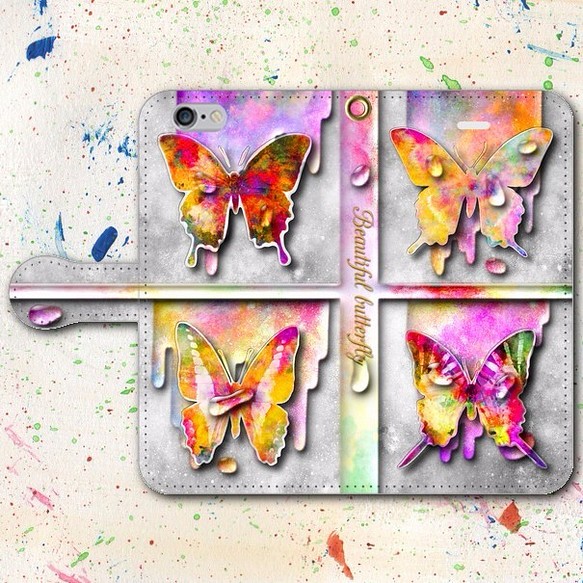 iPhone Android 手帳型スマホケース 蝶 butterfly【送料無料】 1枚目の画像