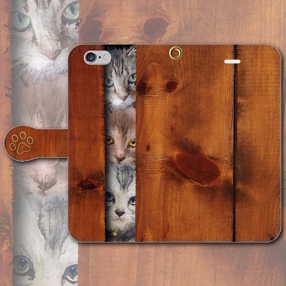 iPhone Android 手帳型スマホケース 猫 可愛い【送料無料】 1枚目の画像