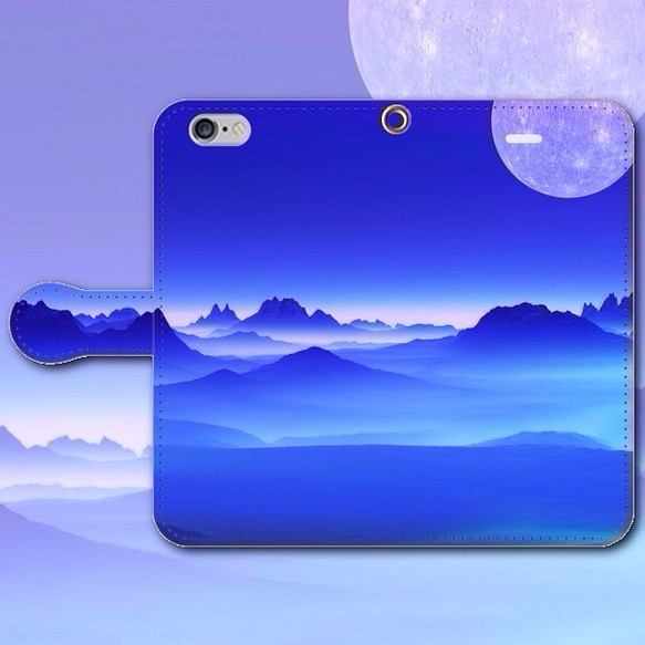 iPhone Android的筆記本型手機殼景觀月亮藍版本。免費送貨 第1張的照片