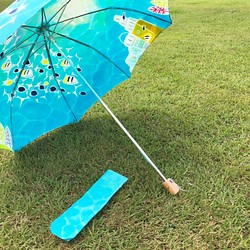 [訂購再次上架] 折疊水下城市傘 * 晴天和雨天都可以使用的 Katazome 染色傘 * 綠松石色 第1張的照片