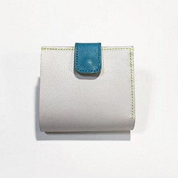 牛革のお財布（ライトグレー×ブルー×ネオンイエロー） 1枚目の画像
