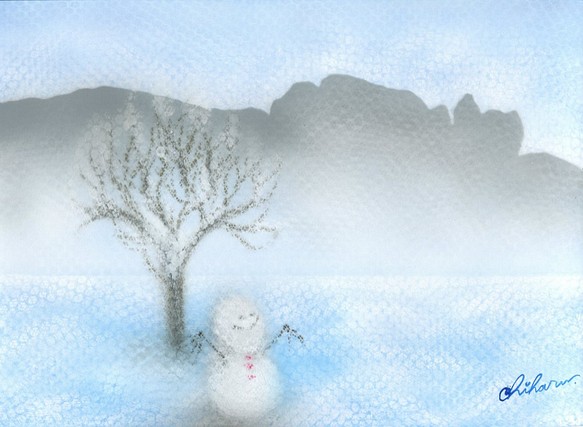 【原画 1点物】モザイク雪景色 /エアブラシアート 1枚目の画像