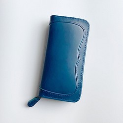 ブッテーロ　ラウンドファスナー ウォレット ブルー【BONIN Leather】 1枚目の画像